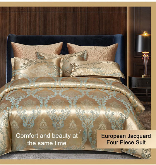 Nice gift*European Luxury Satin Jacquard 4-Piece Bedding Set